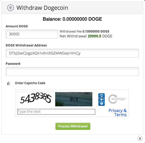 withdrawing doge amount example