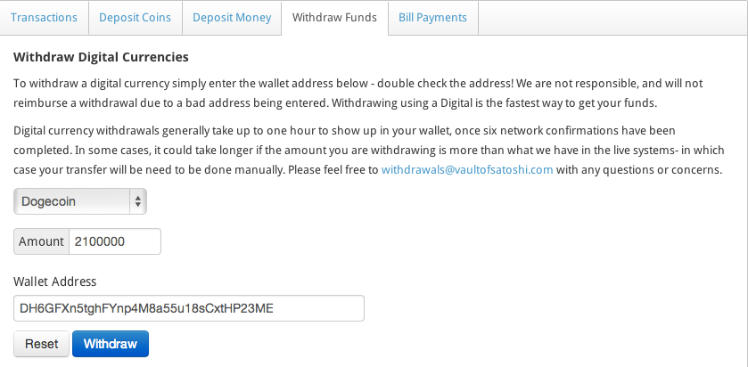dogecoin withdraw example