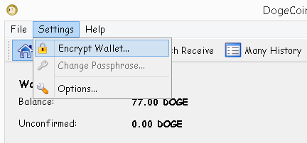 wallet encryption menu